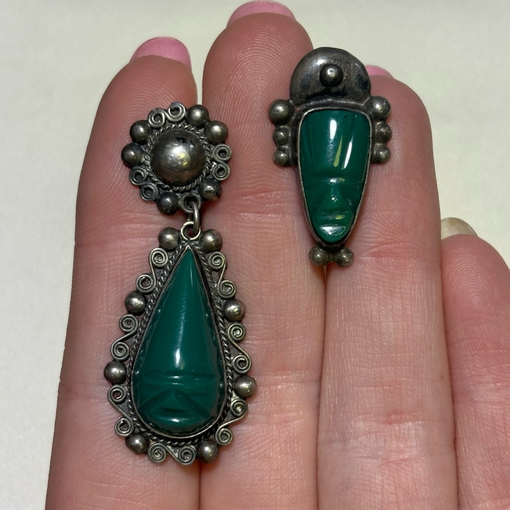 Vintage Sterling Silver Rare Tribal Earrings from Mexico